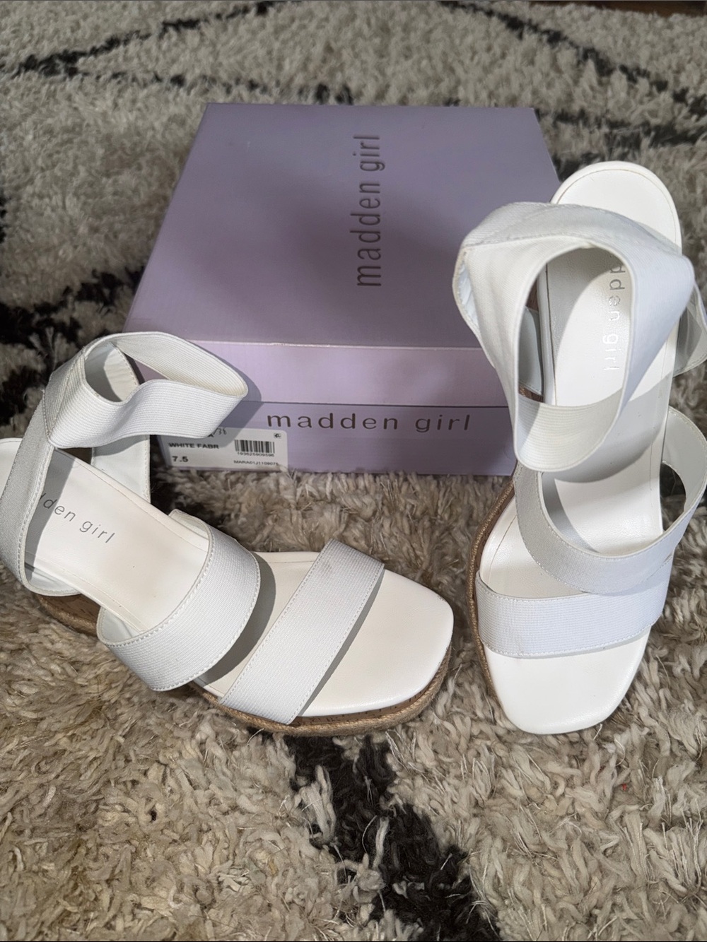 Madden Girl White Elastic Strap Wedge Sandals Marandaa 7.5